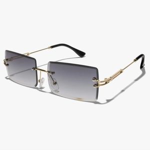90s Luxe Full Rimless Bevelled Gradient Lens Square Sunglasses Gold Smoke Grey